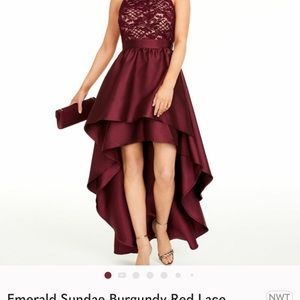 Emerald Sundae Burgundy Red Lace Halter Dress
